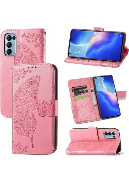 Oppo Reno 5 Kelebek Kanatları Narin Çiçekler Darbeye Dayanıklı Deri Telefon Kılıfı (Yurt Dışından)