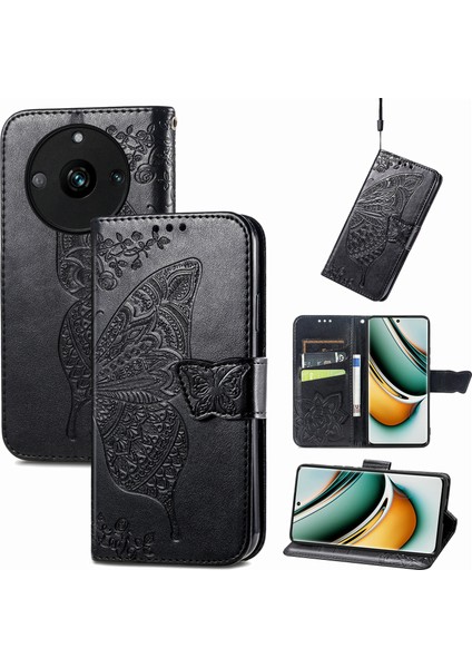 Realme 11 Pro Kelebek Kanatları Narin Çiçekler Darbeye Dayanıklı Deri Telefon Kılıfı (Yurt Dışından)
