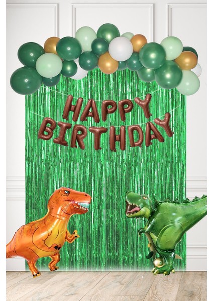 Dinozor Konsept Doğum Günü Süsleri Paketi Fon Perdeli Büyük Folyo Balonlu Set