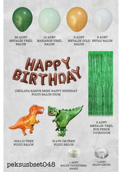 Dinozor Konsept Doğum Günü Süsleri Paketi Fon Perdeli Büyük Folyo Balonlu Set
