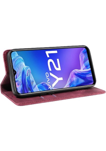 Vivo Y21/Y21S/Y33S4G Koruyucu Pu Deri Manyetik Folio Cüzdan Için Kılıf (Yurt Dışından)