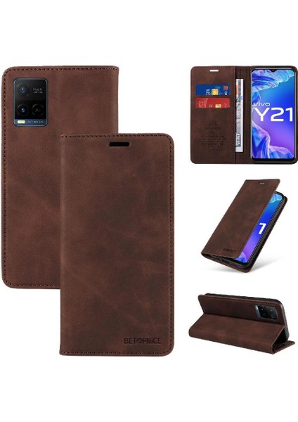 Vivo Y21/Y21S/Y33S4G Koruyucu Pu Deri Manyetik Folio Cüzdan Için Kılıf (Yurt Dışından)