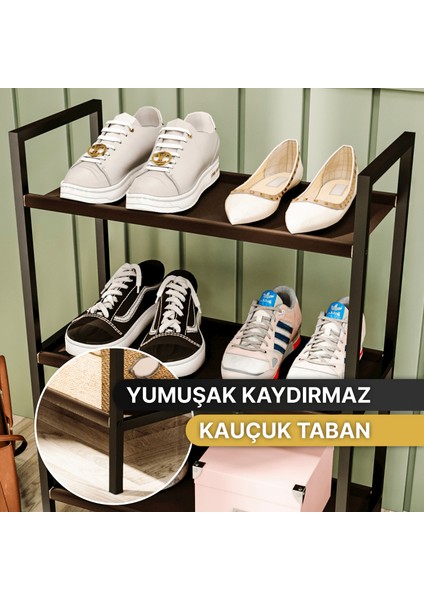Ayakkabılık Metal Ayakkabılık Ahşap Ayakkabılık Dekoratif 3katlı Kumaşlı Mobilya Çok Amaçlı Raf