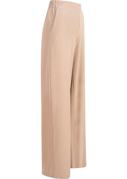 Beli Lastikli Bol Paça Krep Pantolon - Bej