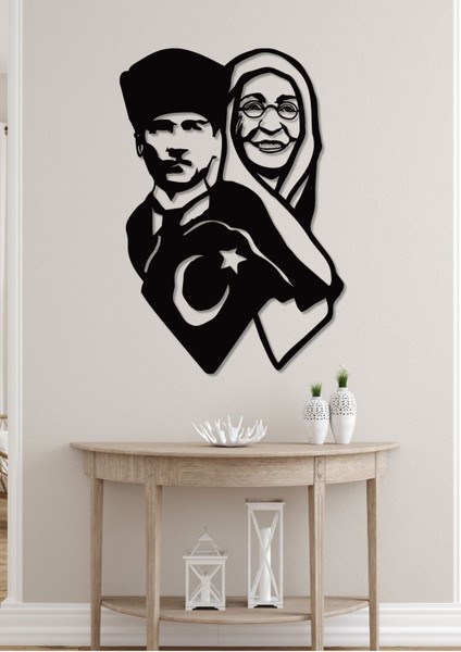 Atatürk ve Annesi Zübeyde Hanım Siyah Metal Duvar Dekoru -Ev & Ofis Tablosu- Hediye Tablo
