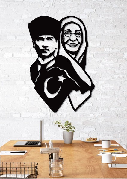 Atatürk ve Annesi Zübeyde Hanım Siyah Metal Duvar Dekoru -Ev & Ofis Tablosu- Hediye Tablo modelleri