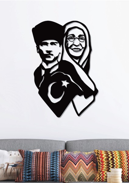 Atatürk ve Annesi Zübeyde Hanım Siyah Metal Duvar Dekoru -Ev & Ofis Tablosu- Hediye Tablo fırsatları