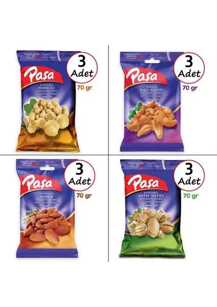 Paşa Kuruyemiş Paşa Karışık Kuruyemiş 70 gr x 12 Adet (1. Kalite)