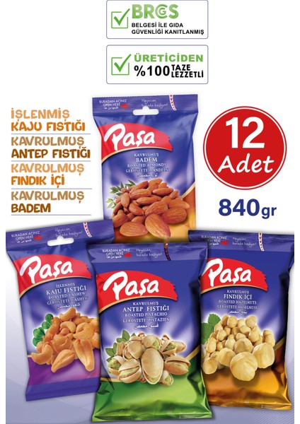 Paşa Kuruyemiş Paşa Karışık Kuruyemiş 70 gr x 12 Adet (1. Kalite)