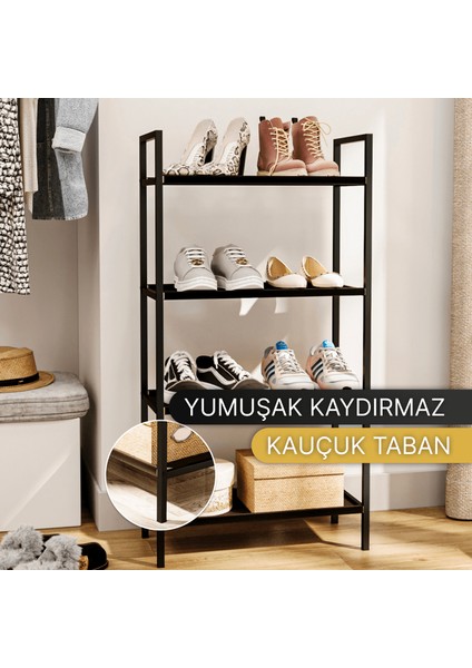 Ayakkabılık Metal Ayakkabılık Ahşap Ayakkabılık Dekoratif 4katlı Kumaşlı Mobilya Çok Amaçlı Raf