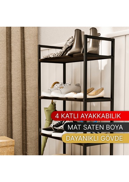 Ayakkabılık Metal Ayakkabılık Ahşap Ayakkabılık Dekoratif 4katlı Kumaşlı Mobilya Çok Amaçlı Raf