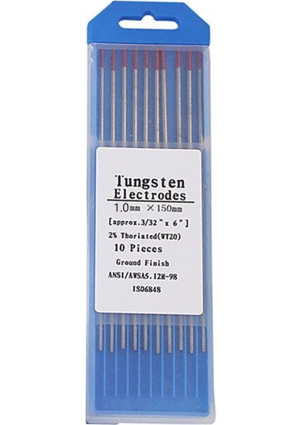 10 Adet WT20 Kırmızı Renk 1.0*150 Tungsten Elektrot Kafası Tungsten Iğne (Yurt Dışından)