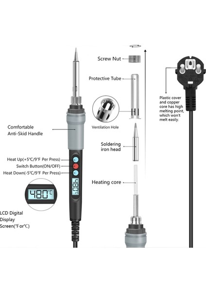 90W Sabit Sıcaklık Elektrikli Havya 180~480°C Sıcaklık Ayarlanabilir Elektrikli Demir LCD Dijital Ekran Elektrikli Ütü (Yurt Dışından) fırsatları