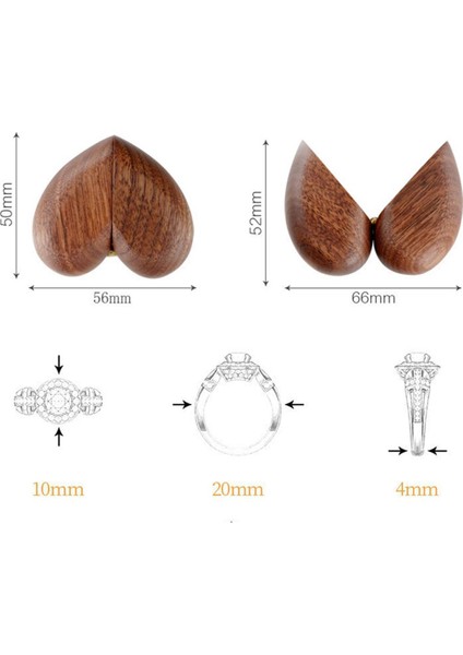 Siyah Ceviz Kalp Şeklinde Teklif Yüzük Kutusu Retro Yaratıcı Saklama Kutusu Mini High-End Düğün/tanabata Hediye Paketleme (Yurt Dışından)