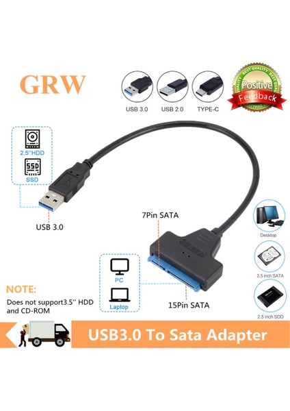 Grwibeo USB Sata 3 Kablo Sata Usb3.0 Adaptörüne Kadar 6 Gbps Desteği 2.5 Inç Harici SSD HDD Sabit Sürücü 22 Pin Sata Iıı A25 2.0 (Yurt Dışından)