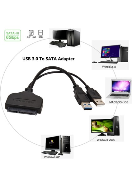 Grwibeo USB Sata 3 Kablo Sata Usb3.0 Adaptörüne Kadar 6 Gbps Desteği 2.5 Inç Harici SSD HDD Sabit Sürücü 22 Pin Sata Iıı A25 2.0 (Yurt Dışından)