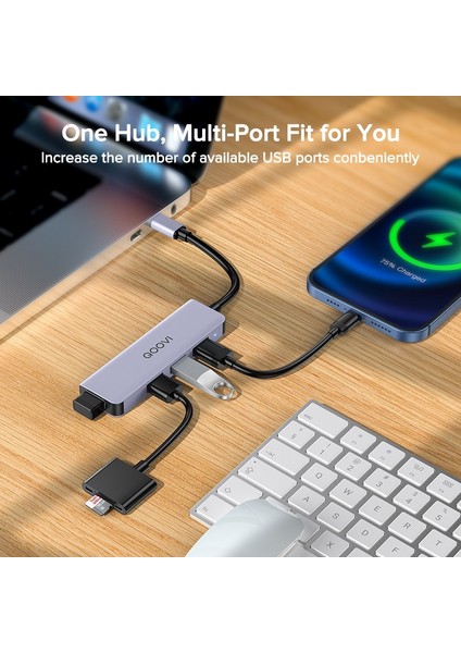 Qoovı USB C Hub 4 In 1 Tip C - Macbook Pro iPad Air Için USB 3.0 Adaptör Dock Huaweı Mate 40 30 Usb-C 3.1 Splitter Bağlantı Noktası Otg Hub (Yurt Dışından)