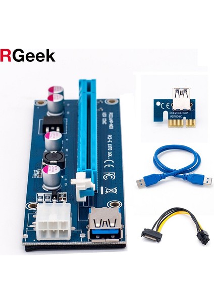 Rgeek 006C Pcıe 1x Ila 16X Ekspres Yükseltici Kart Grafik Pci-E Yükseltici Genişletici 60 cm USB 3.0 Kablosu Sata'dan 6pin'e Btc Madenciliği Için Güç (Yurt Dışından)