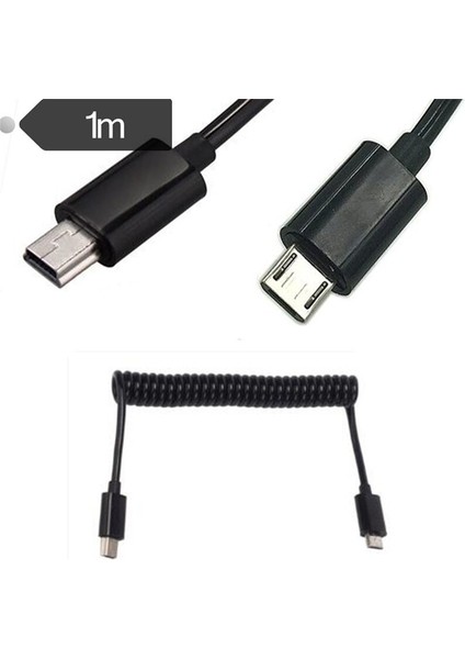 Spiral Sarmal Mikro USB B 5pin M - Mini USB B 5pin Erkek Adaptör Adaptör Kablosu 1m 3ft (Yurt Dışından)