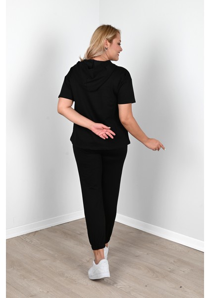 Kadın Kapüşonlu Büyük Beden Eşofman Takımı %70 Pamuk Rahat Kullanım Yaz Sezonu