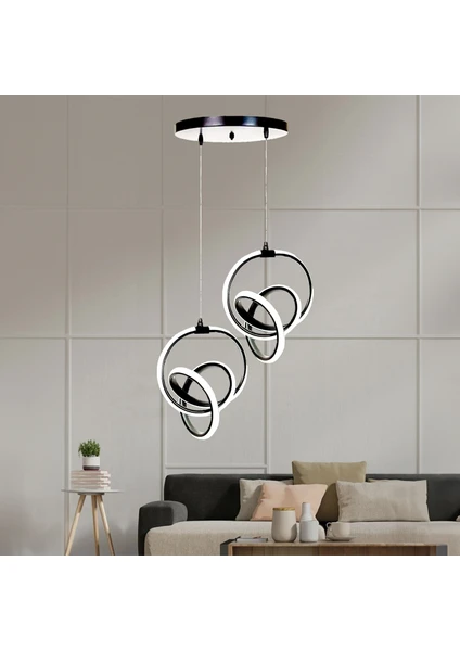 Supply Home 2'li Siyah Modern Sarkıt LED Avize Beyaz Işık Salon Mutfak Oda Hol Ledli Avize