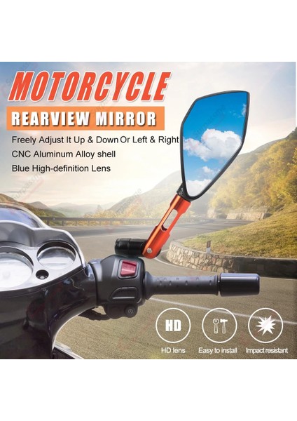 Kısa Mavi Tarzı Çift Evrensel Dikiz Aynaları Motosiklet C Alüminyum Alaşımlı Ayarlanabilir Moto Scooter Gidon Uç Aynaları Yan Aynalar (Yurt Dışından)