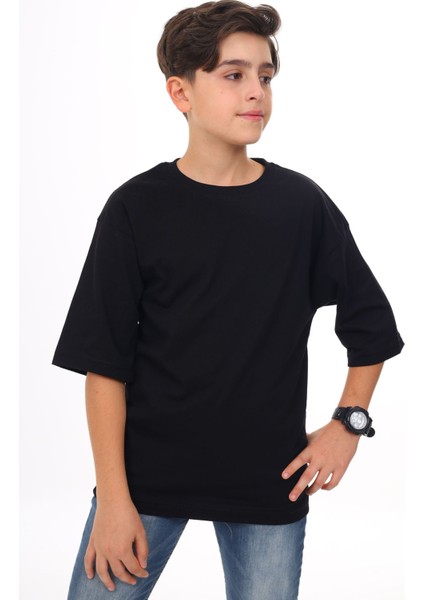 Siyah Düz Bisiklet Yaka Erkek Tişört 18079 modelleri