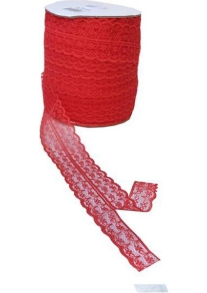 Kırmızı Kurdele Dantelli Çift 2 Katlı 5 cm 10 Metre