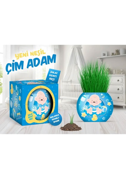 Çim Adam 12 Adet Yeni Nesil Kutulu Mavi Bebek Temalı Baby Shower Yeni Doğan 1 Yaş Doğum Günü Parti Hediyelik