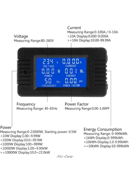 6in1 Dijital Ac 80 ~ 260V Wer Monitör Gerilim Akım Kwh Watt Metre 100A 10A (Yurt Dışından)