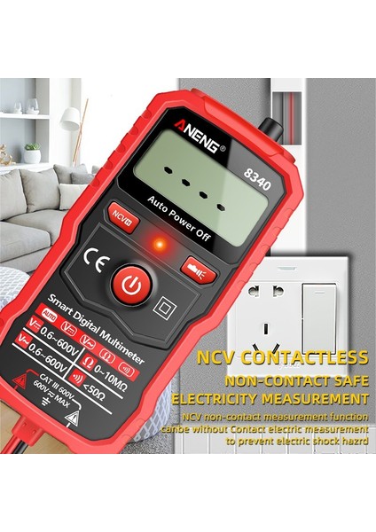 LCD Dijital Multimetre Otomatik Aralık Ampermetre Voltmetre Ac ve Dc Gerilim Test Cihazı Direnç Ölçer Devre Kontrol Cihazı Test Problu Buzzer Ncv Temassız Multitester (Yurt Dışından)