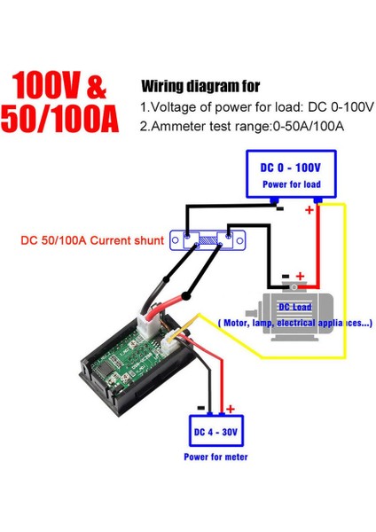 Abd Dc 100V Voltmetre Ampermetre Volt Amp Metre Ölçer 0ml 1/10/50/100A LED Çift Dijital LED Dijital Voltmetre Ampermetre (Yurt Dışından)