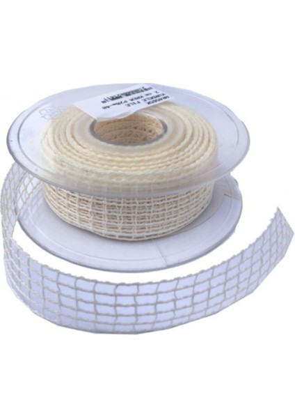 Krem Kurdele Kanaviçe File Modeli 2 cm - 20 Metre