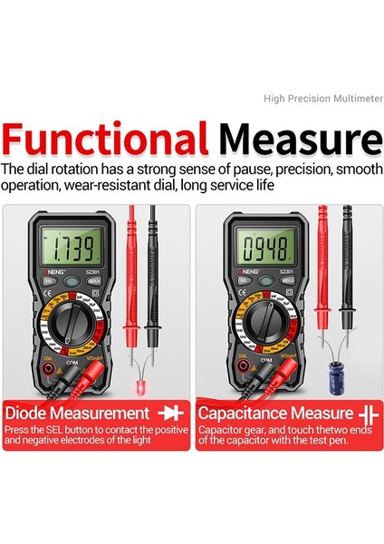 Aneng Dijital Multimetre Ac ve Dc Gerilim Akım Direnç Kapasite Diyot Veri Saklama Dijital Multimetre (Yurt Dışından)