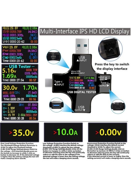 USB C Test Cihazı, 2'si 1 Arada C Tipi Multimetre, Gerilim, Akım, Yükleyicili (Yurt Dışından)