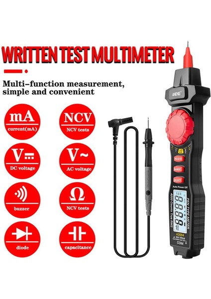 A3004 Elektrikli Dijital Multimetre Kalem Tipi Metre 4000 Sayım Ac/dc Gerilim Direnci Kapasite Diyot Süreklilik Test Cihazı Araçları (Pilsiz) (Yurt Dışından)