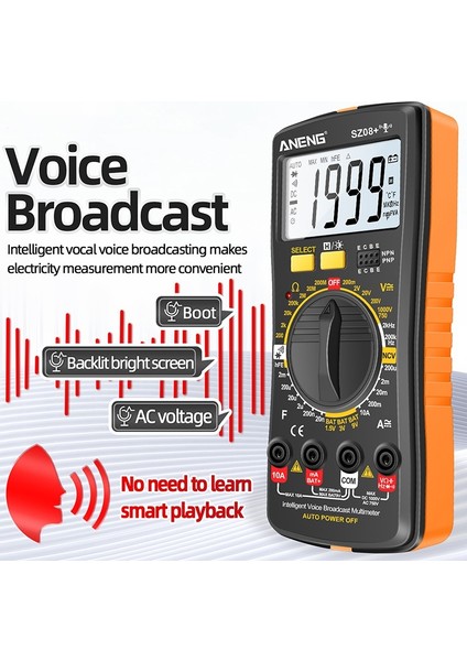 Aneng Dijital Multimetre Ses Yayını Ac/dc Akım Test Cihazı Profesyonel Multimetro Elektrikçi Hz Hfe Ohm Aracı SZ08+ (Yurt Dışından) fiyatları