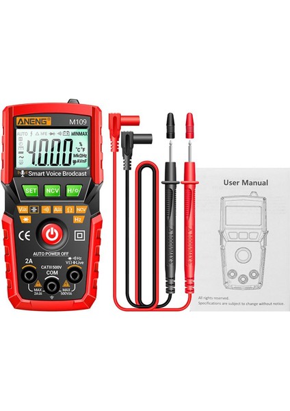 Aneng Otomatik Multimetro Profesyonel Metre M109 Dijital Multimetre 4000 Sayım Ac/dc Ses Yayını Elektrikli Aletler Test Cihazı (Yurt Dışından)