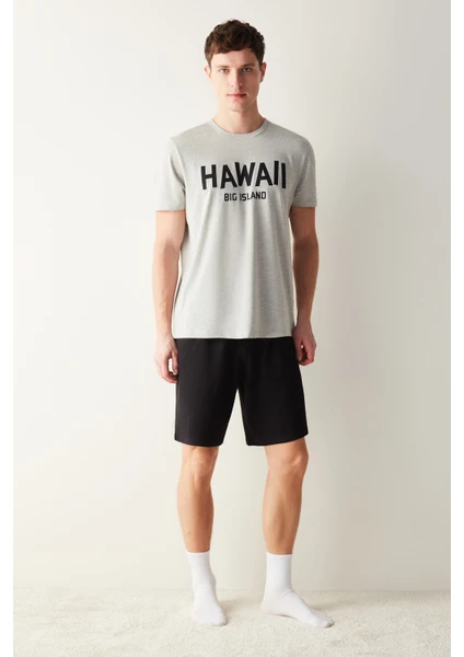 Erkek Hawaii Çok Renkli Şort Pijama Takımı