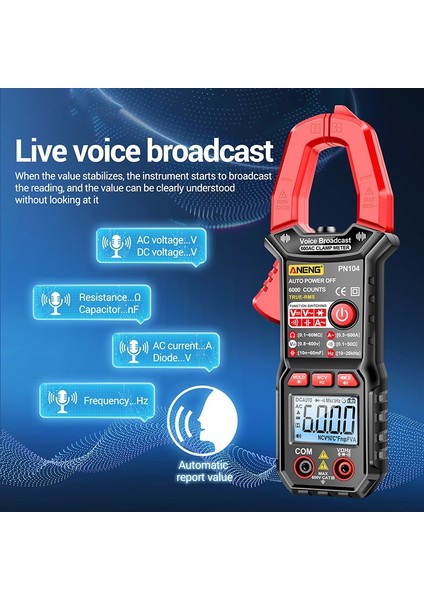 Aneng Dijital Pens Metre Dc/ac Akım 6000 Sayım Multimetre Ampermetre Gerilim Test Cihazı Ncv Ohm Testi Ses Yayını Kelepçe Ampermetre (Yurt Dışından)