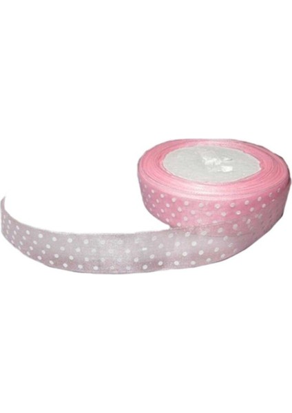 Organze Kurdele Benekli - Puantiyeli Kurdele 2 cm - 23 Metre Pembe