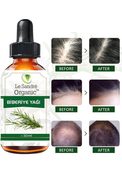 Le Sandre Organics Biberiye Uçucu Yağı % 100 Doğal Saf Yağ ile Hızlı Saç Uzatma 30 ml