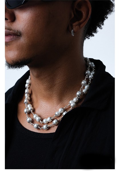 Özel Tasarım, El Yapımı, Unisex Inci, Gümüş Kolye - Iki Kolye Bir Arada