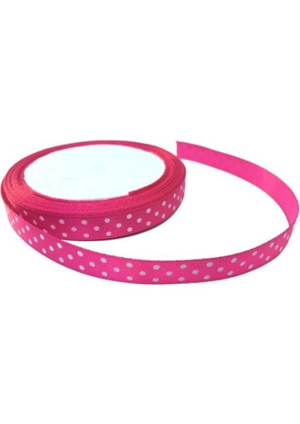 Saten Kurdele Puantiyeli Benekli Kurdele 1 cm - 10 Metre Fuşya