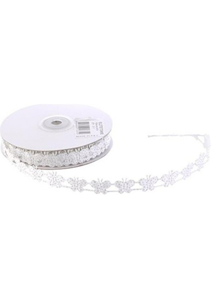 Kurdele Kelebekli Simli 2 cm - 18 Metre Beyaz