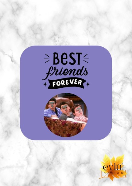 Friends Ross-Joey-Chandler Baskılı Özel Tasarım Baskılı Mdf Kare Bardak Altlığı