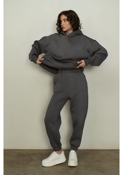 Kadın Füme 3iplik Oversize Eşofman Takımı