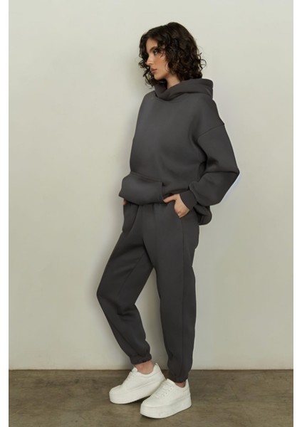 Kadın Füme 3iplik Oversize Eşofman Takımı