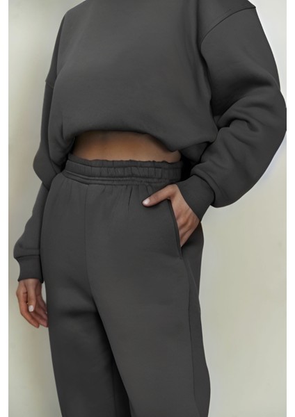 Kadın Füme 3iplik Oversize Eşofman Takımı