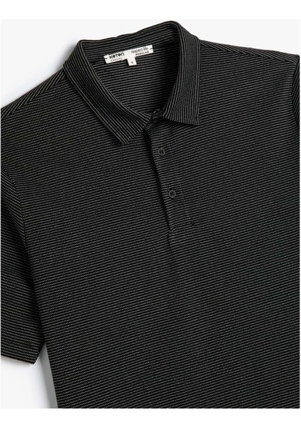 Polo Yaka Tişört Kısa Kollu Düğmeli Dokulu - Koton - 4SAM10093MK - Siyah - L modelleri